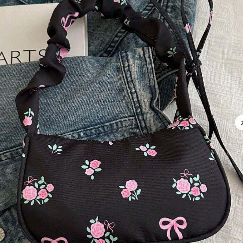 Floral Black and Pink Crossbody/Shoulder Bag, New